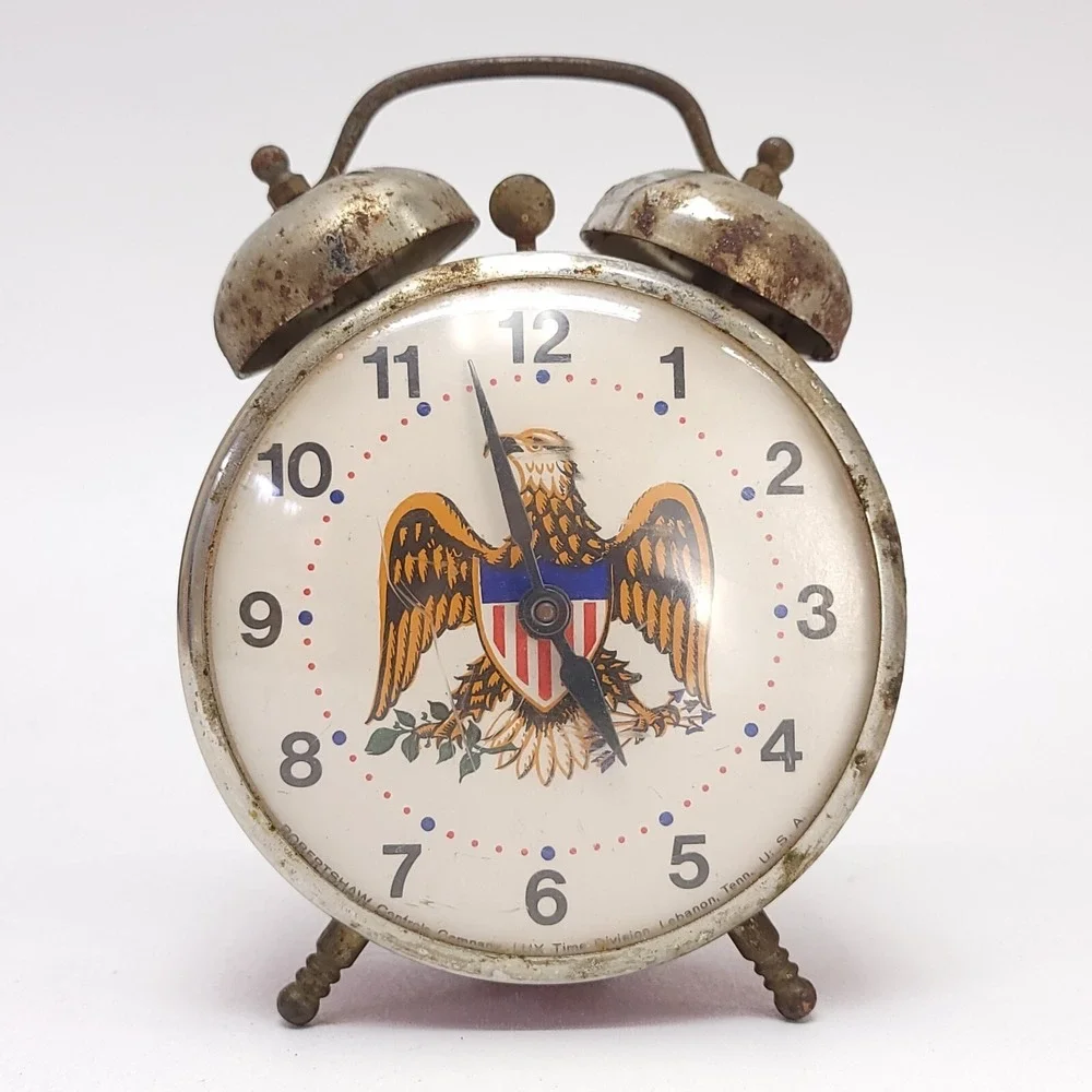 Robert Shawn Lux ALARM Clock American Eagle Americana 2 Bell Red NOT WORKING